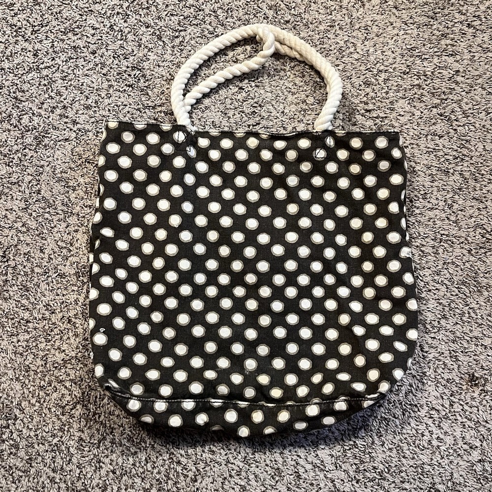 American Eagle Retro Boho Chocolate Brown Polka Dot Beachcomber Tote Bag